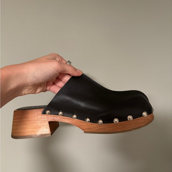 NWT Mango Studded Wooden Leather ClogS - Picture 3 of 6